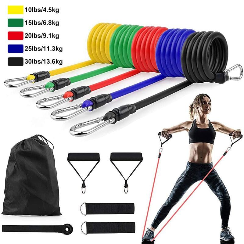 11 Piece Latex Resistance Bands for Crossfit Training, Yoga, and Body toning - Thehealthyrush